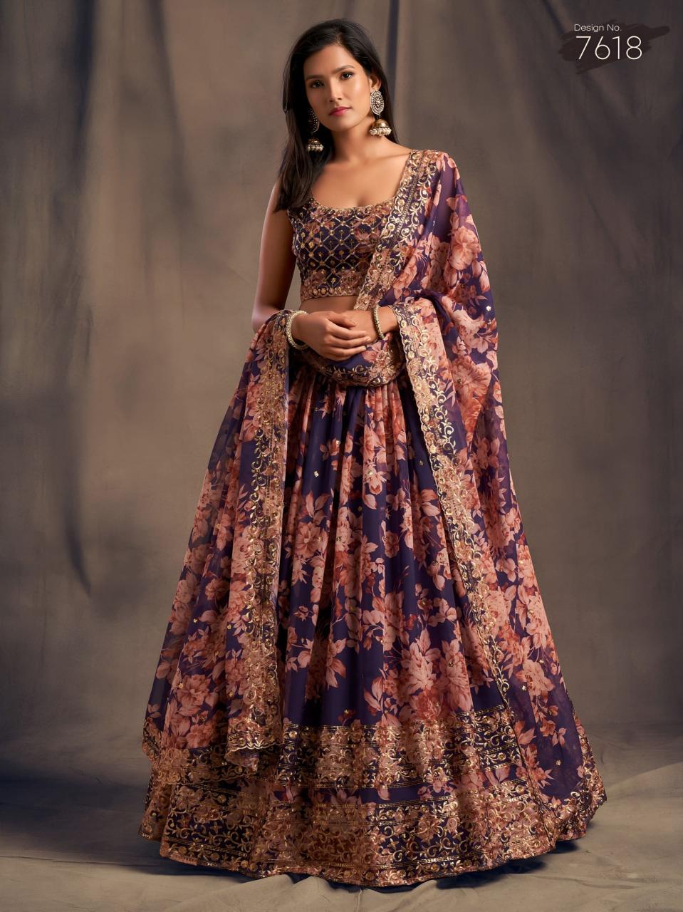 Floral vol 2 Organza Purple Bridal lehenga choli in Gujarat